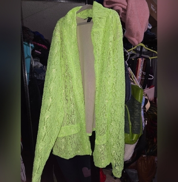 🍁🍂Nwot TORRID 2X NEON GREEN/YELLOW LACE BLAZER - Picture 4 of 6